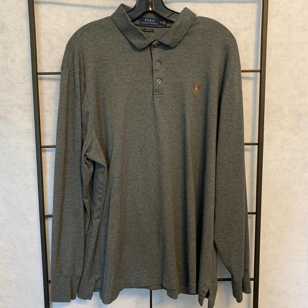 POLO RALPH LAUREN Long Sleeve Classic‎ Fit Polo Gray Size XL